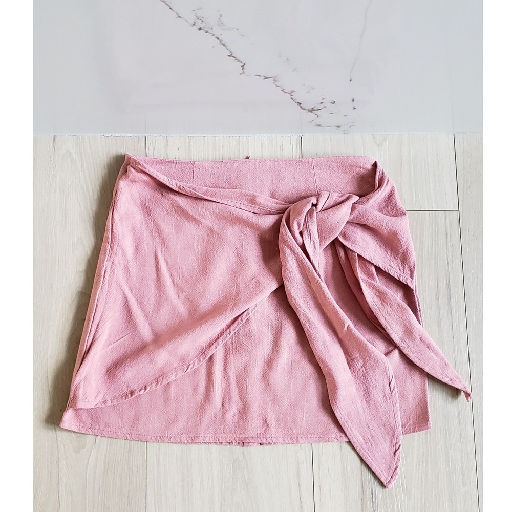 Alaya Skirt Womens XS Pink Tie Front Wrap Mini